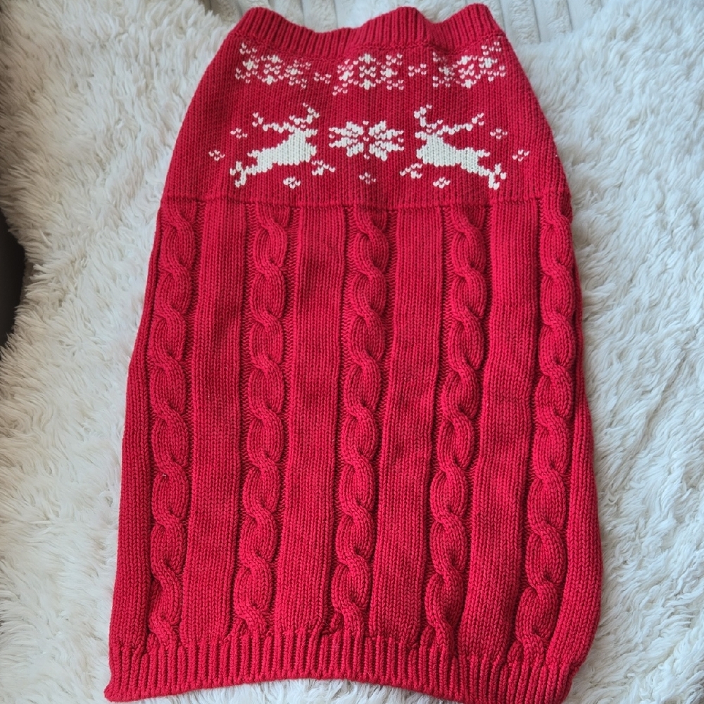 Lands' End Red 100% Cotton Reindeer Snoqflake Holuday Dog Sweater XL